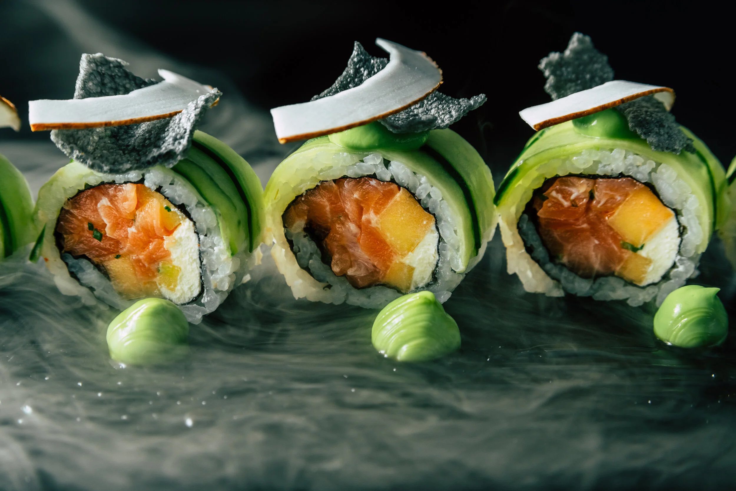 Close-up sushi roll at HERO